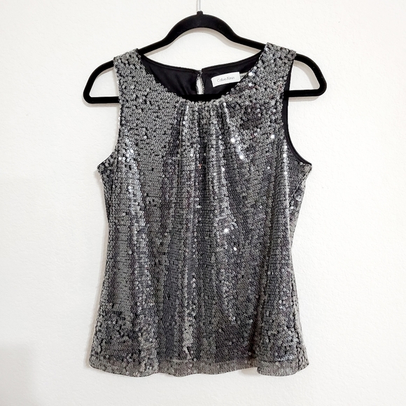 Calvin Klein Tops - Calvin Klein• Gray black sequin• sleeveless•Med.